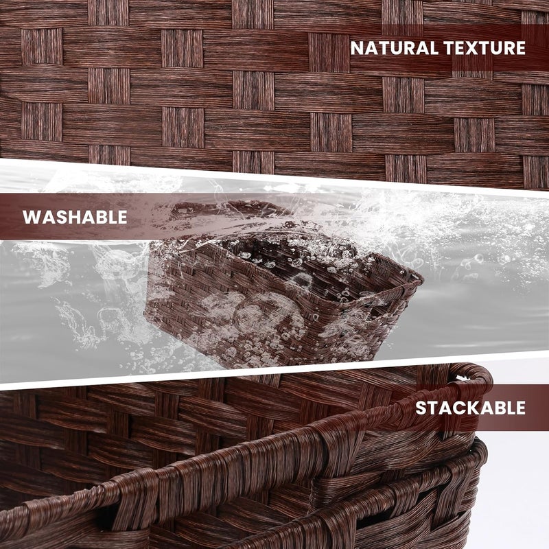 onlytak Wicker Storage Baskets, Baskets for Shelves, Toilet Paper, Woven Storage Baskets for Organizing, Brown, 12" x 12" x 6", 2-Pack - Image 3